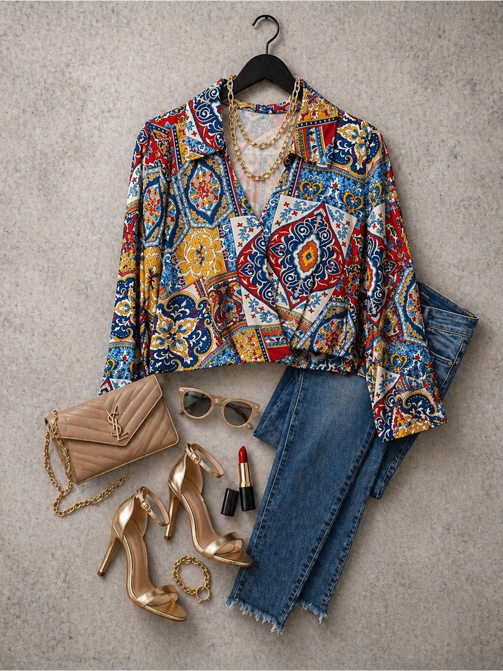 Y2K Baroque Print Cropped Blouse | Medium | Versace Inspired